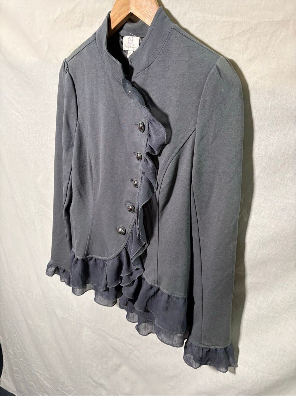 Hot in Hollywood Gray Ruffle Military Jacket Blazer Women’s M Victorian Regency - Picture 2 of 9